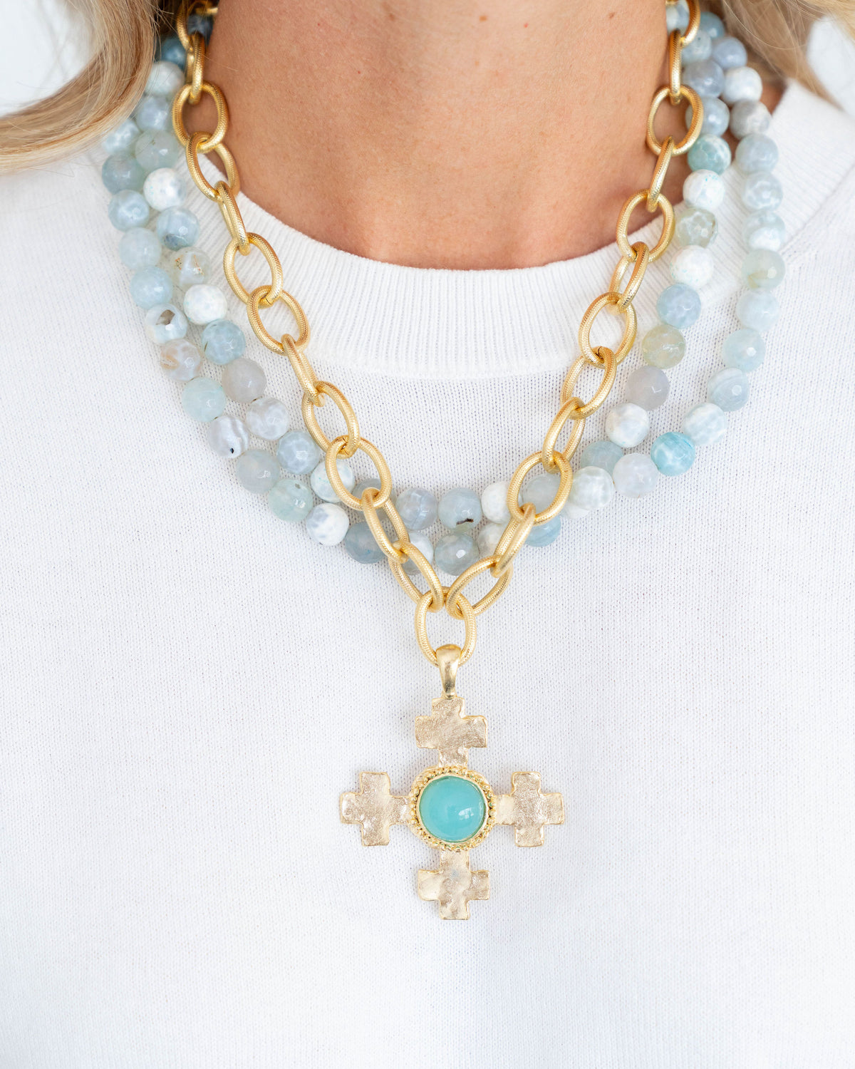 Quad Cross Multi-Strand Agate Necklace