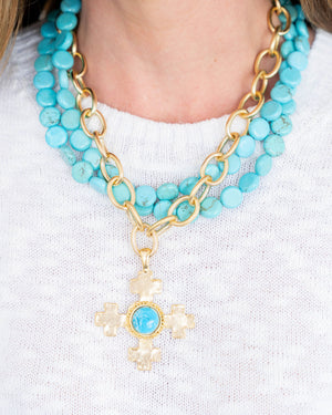 Quad Cross on Multi-Strand Turquoise Necklace