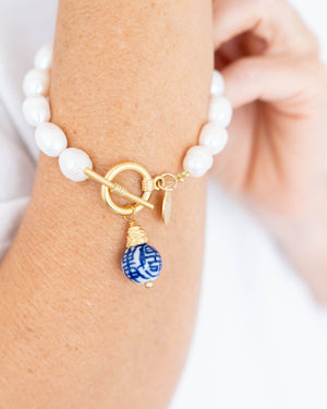 Blue & White Pearl Bracelet