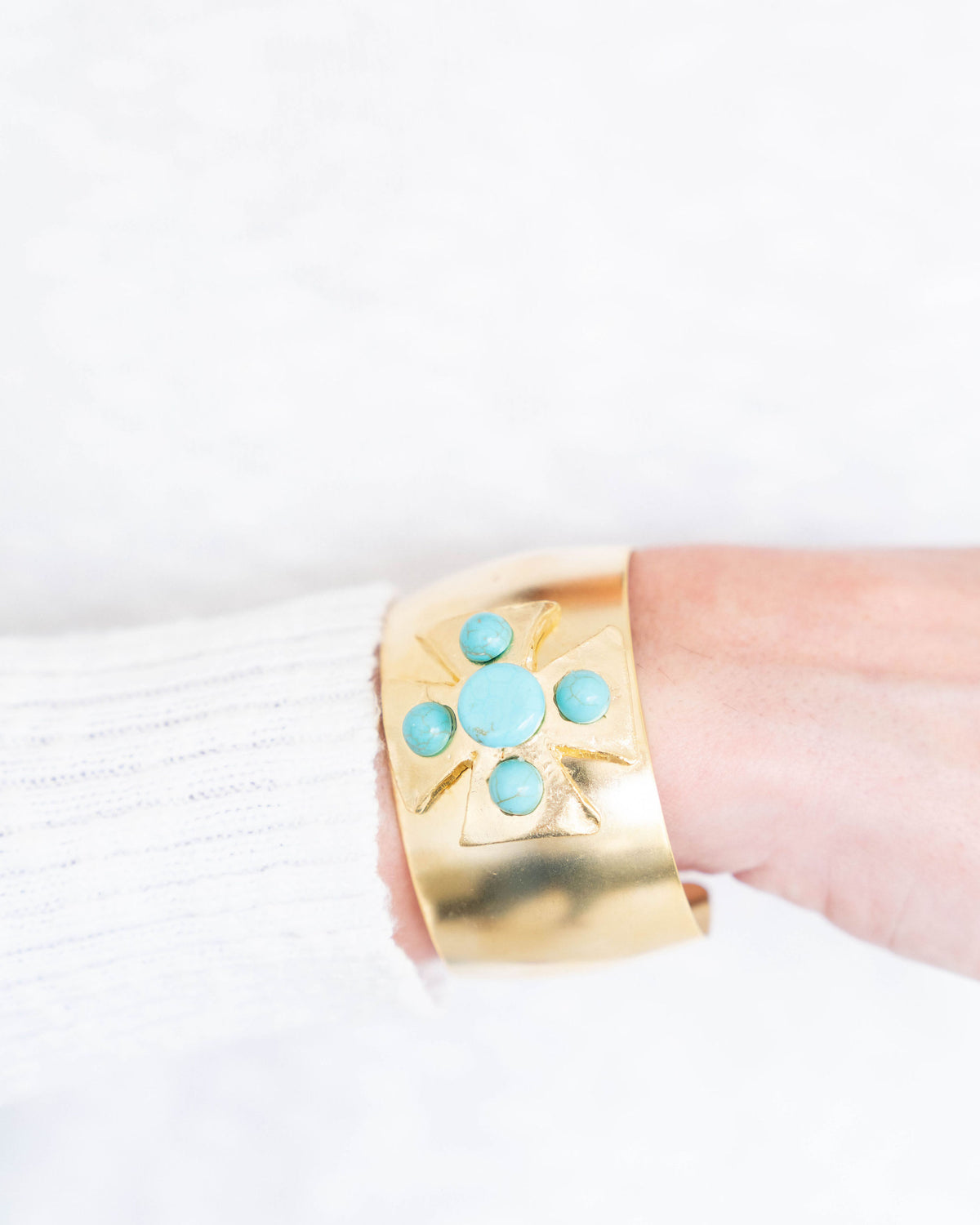 Gold + Turquoise Maltese Cross Cuff