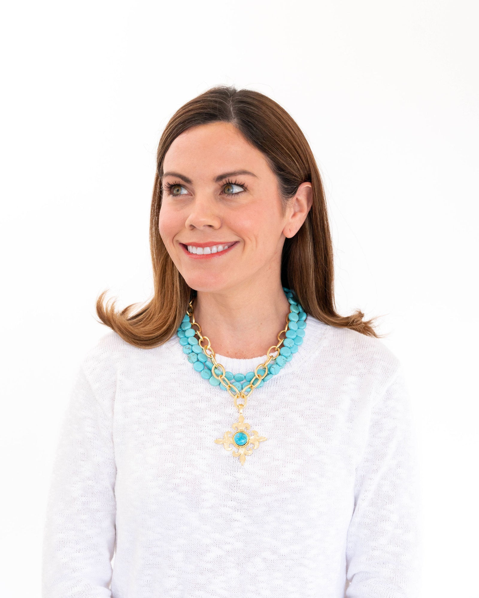 Fleur Cross Multi-Strand Turquoise Necklace