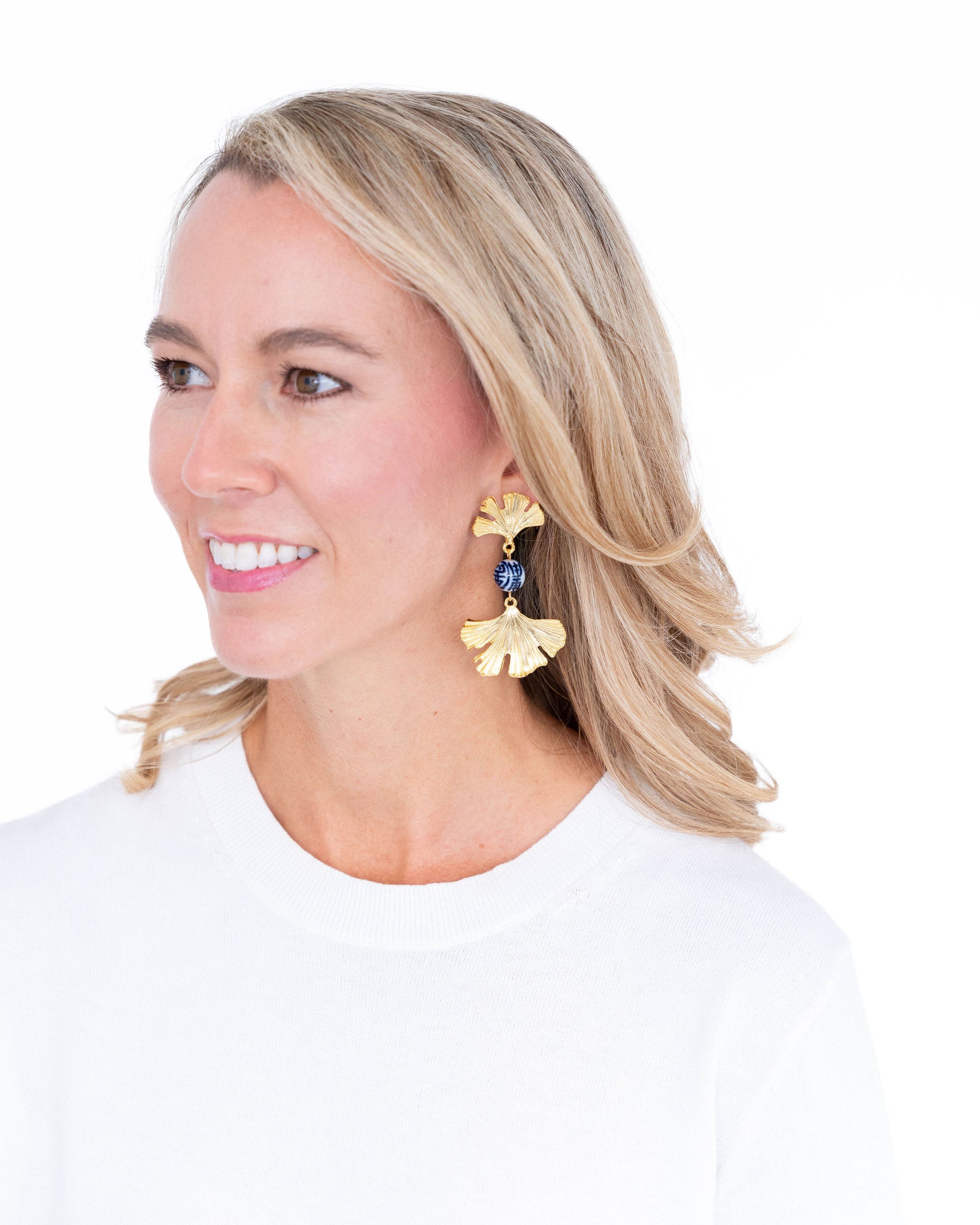 Blue & White Ginkgo Earrings