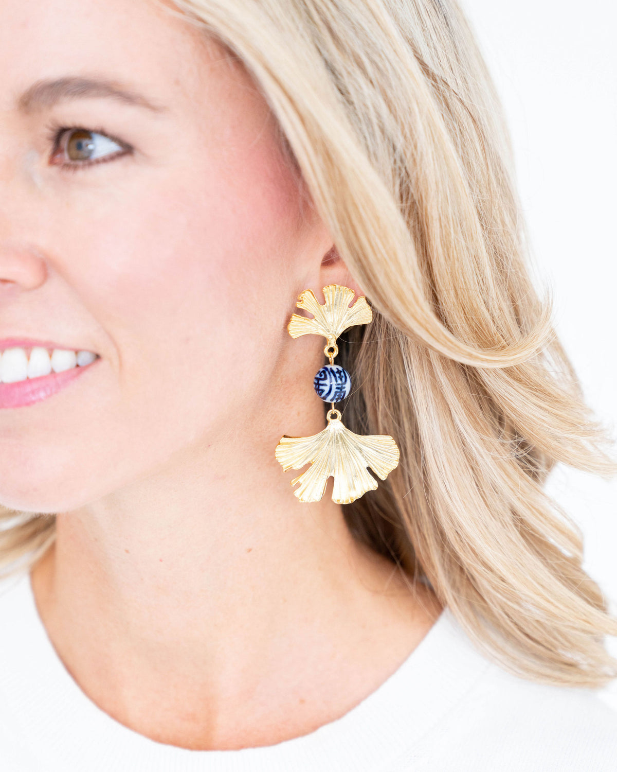 Blue & White Ginkgo Earrings