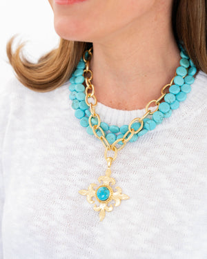 Fleur Cross Multi-Strand Turquoise Necklace