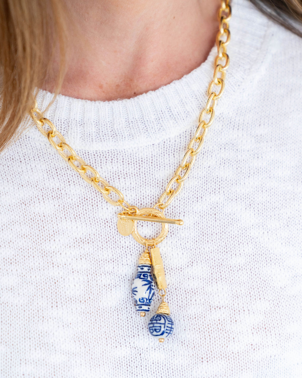 Blue & White Bamboo Toggle Necklace
