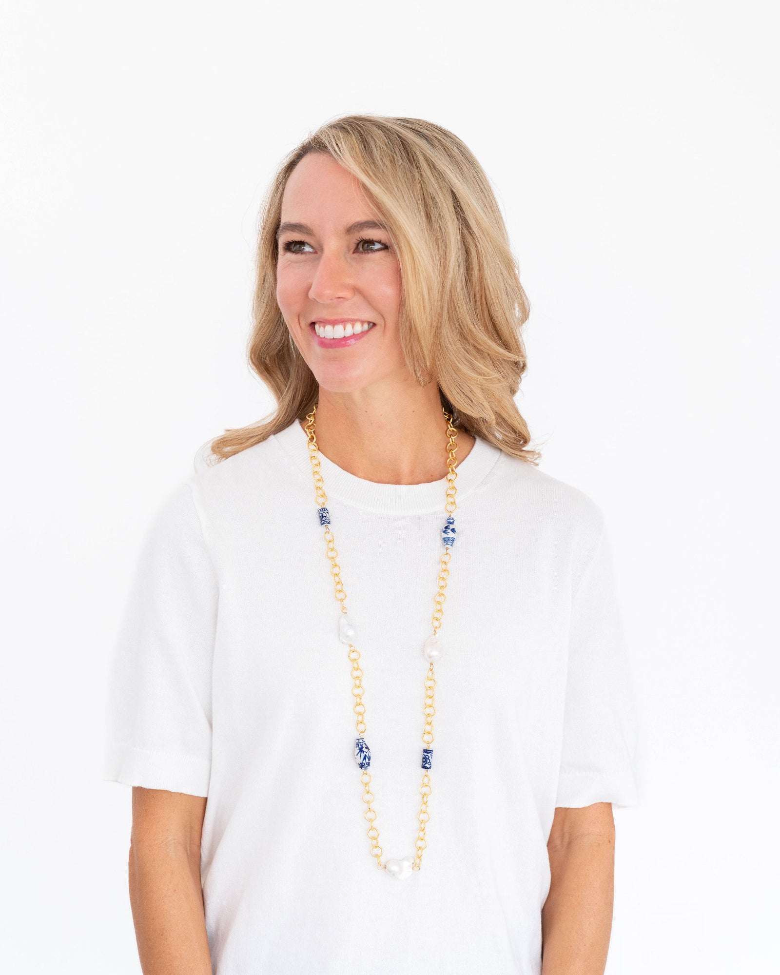 Blue & White Chain Wrap Necklace
