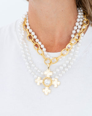 Quad Cross Multi-Strand Pearl Necklace