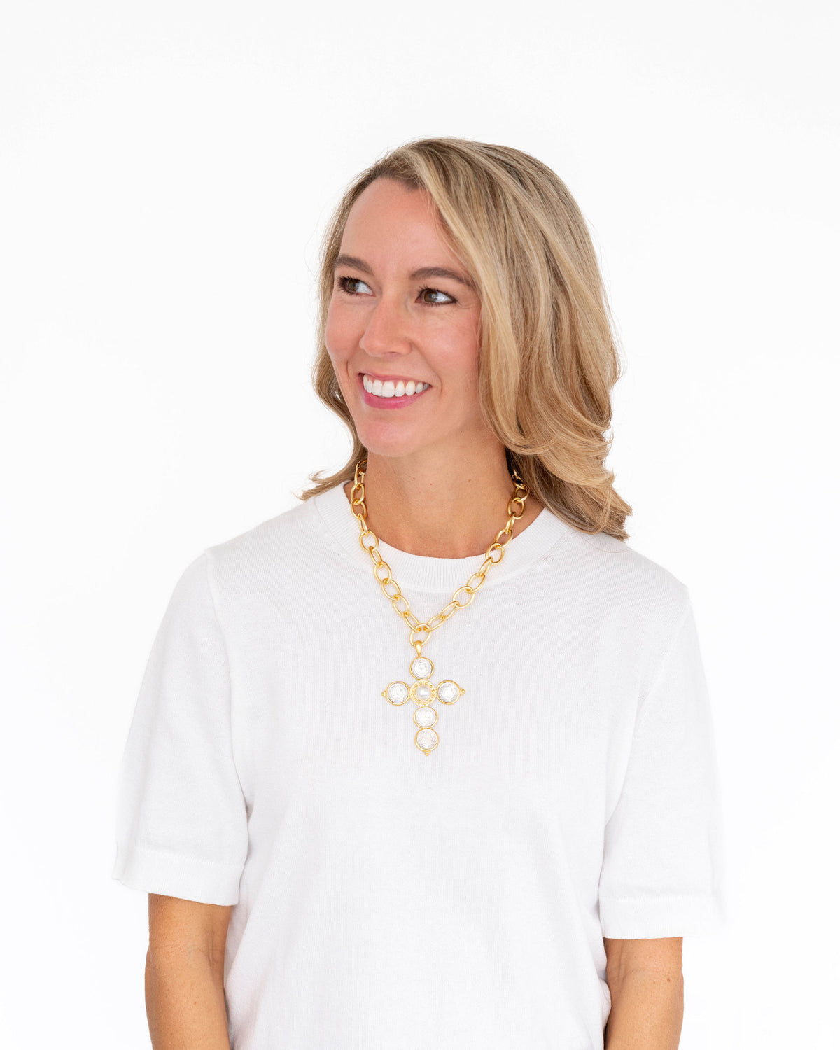 Mixed Metal Coin Cross Necklace