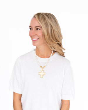 Esther Cross Pearl Necklace