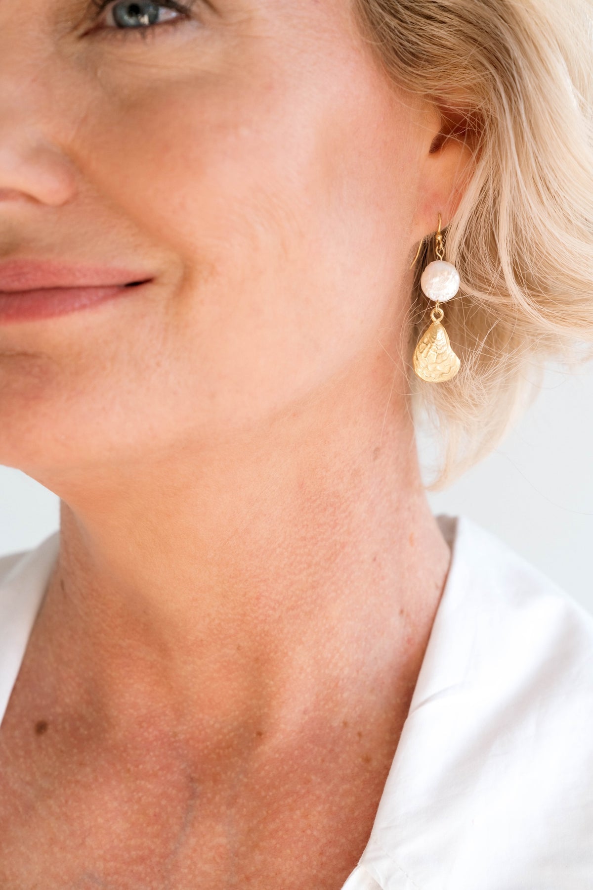 Coin Pearl Oyster Drop Earrings