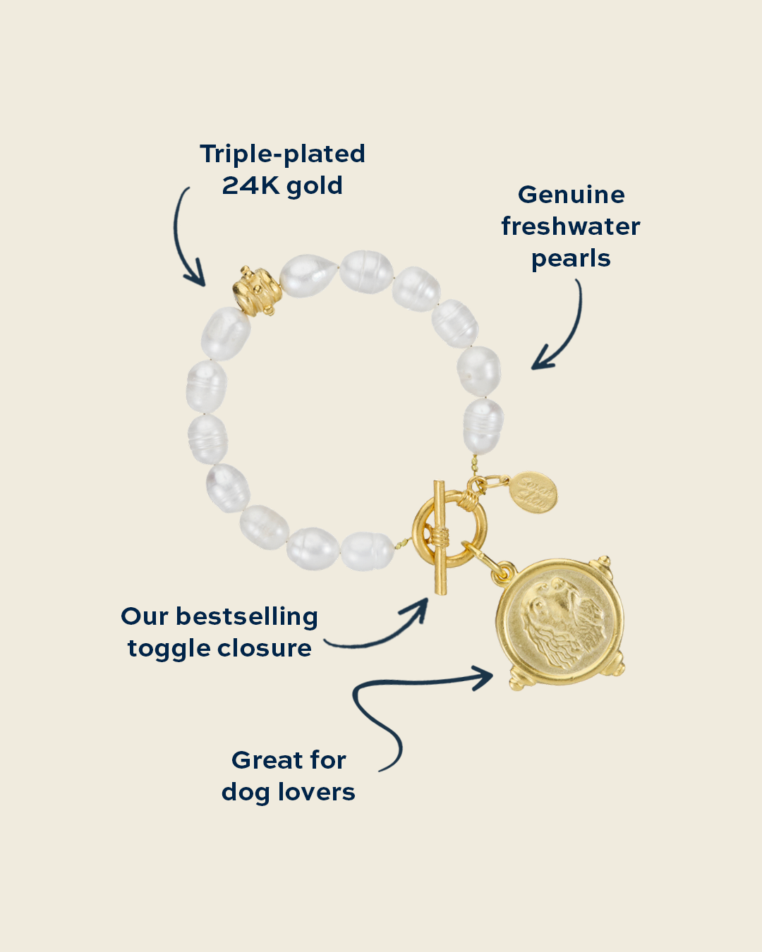 Spaniel Pearl Toggle Bracelet
