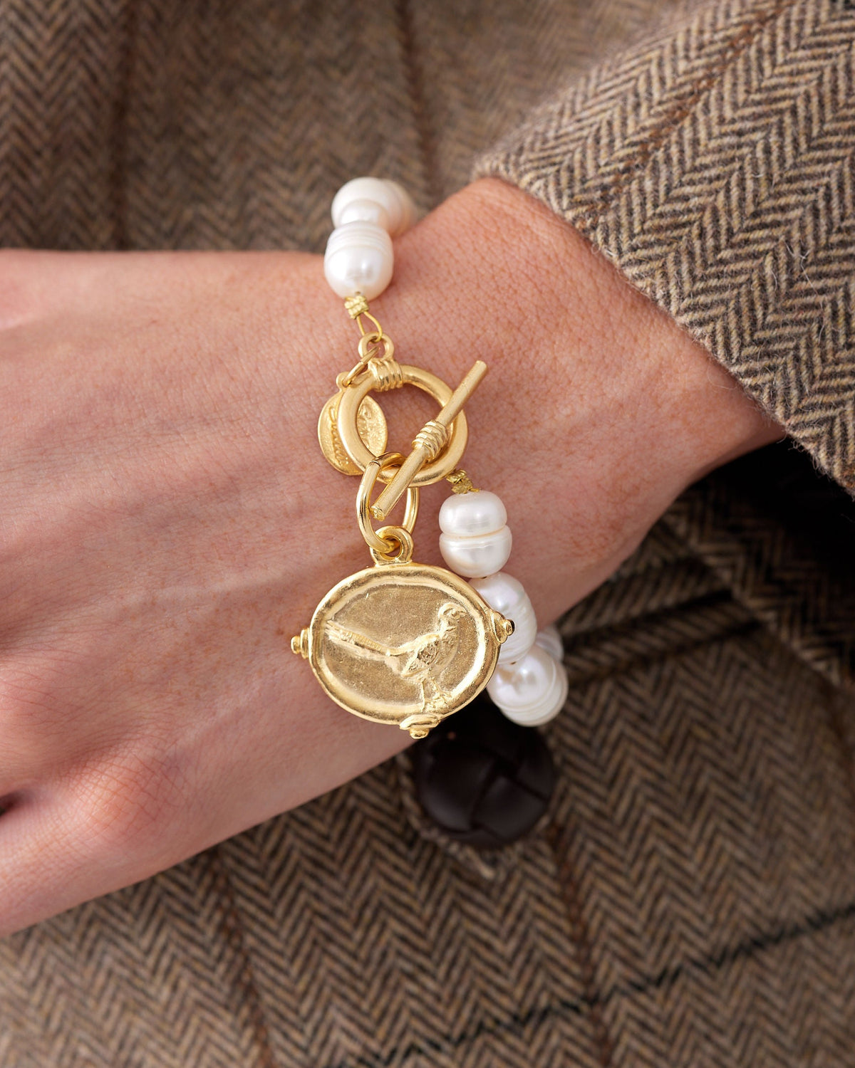 Pheasant Pearl Toggle Bracelet