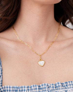 Small Mother of Pearl Heart Paperclip Necklace
