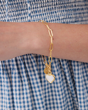 Small Mother of Pearl Heart Paperclip Bracelet