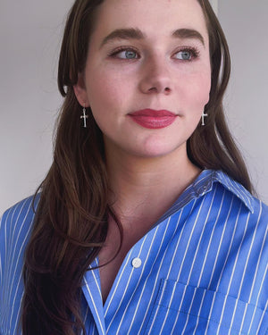 Silver Cross Drop Earrings