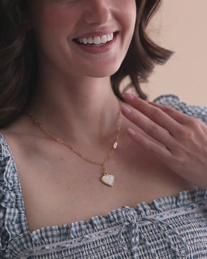 Small Mother of Pearl Heart Paperclip Necklace