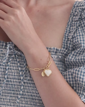 Small Mother of Pearl Heart Paperclip Bracelet