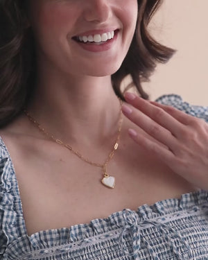 Small Mother of Pearl Heart Paperclip Necklace