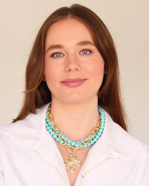 Matte Turquoise Multi-Strand Cross Necklace