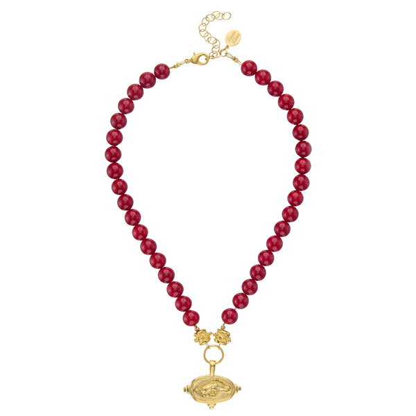 Wild Boar Intaglio Red Coral Necklace