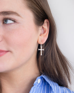 Silver Cross Drop Earrings