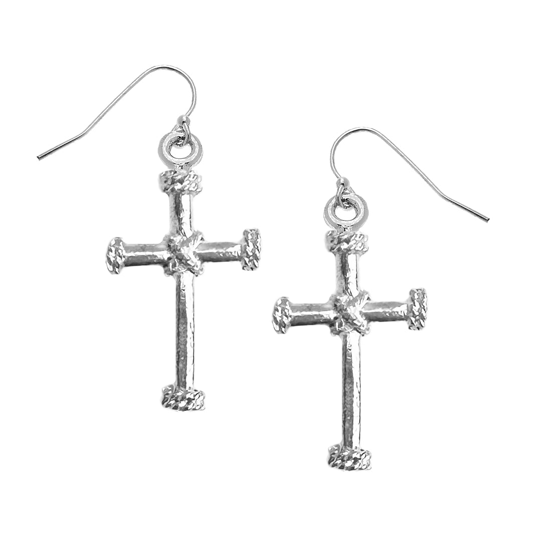 Silver Cross Drop Earrings