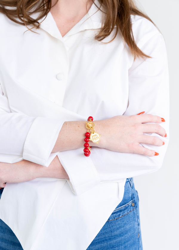 Elephant Intaglio Red Coral Bracelet