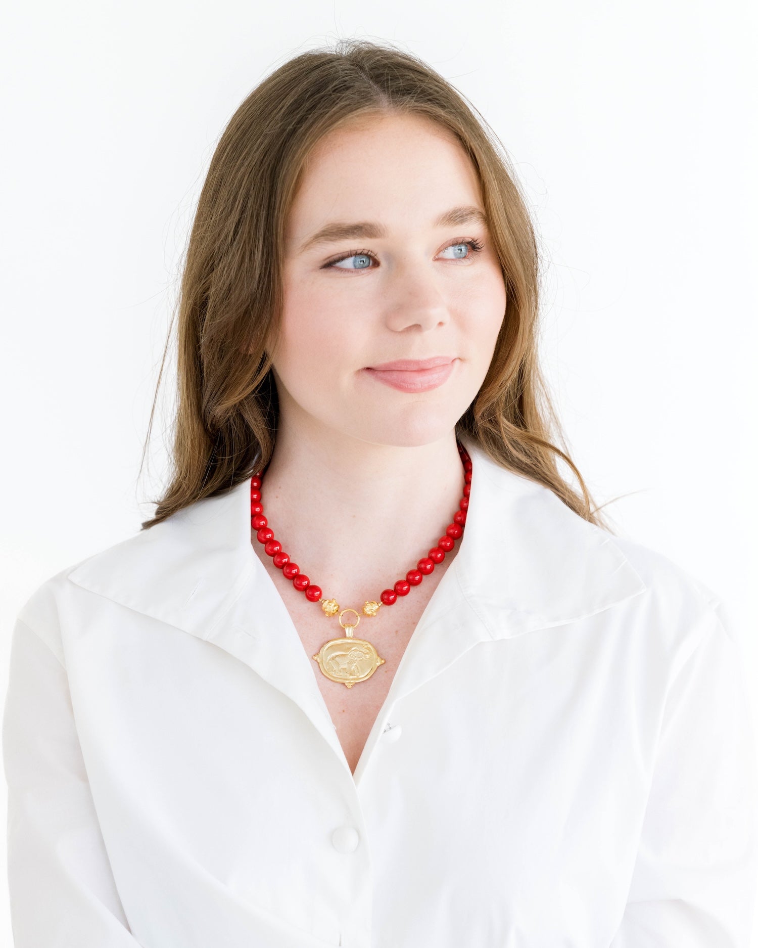 Elephant Intaglio Red Coral Necklace