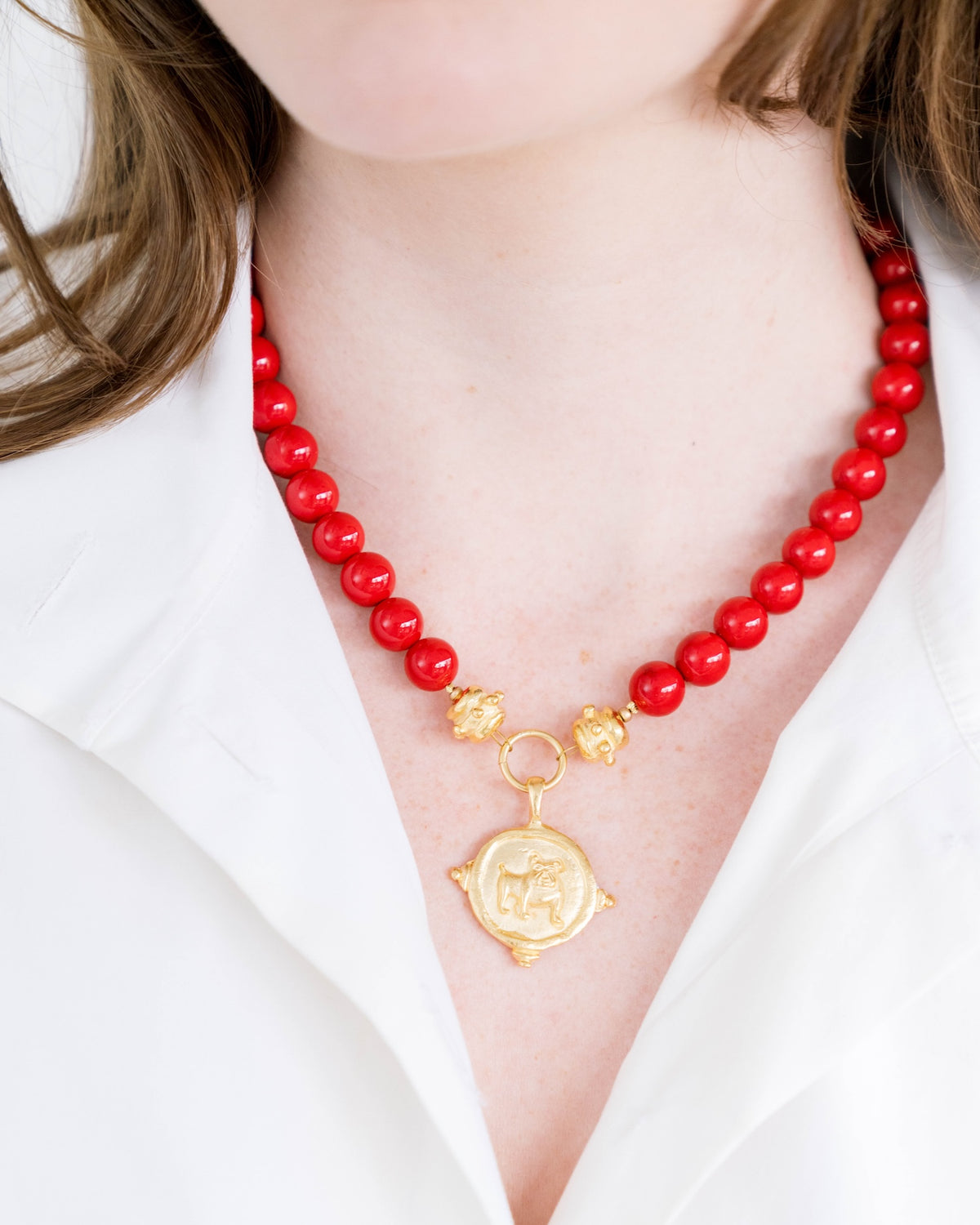 Bulldog + Red Coral Necklace