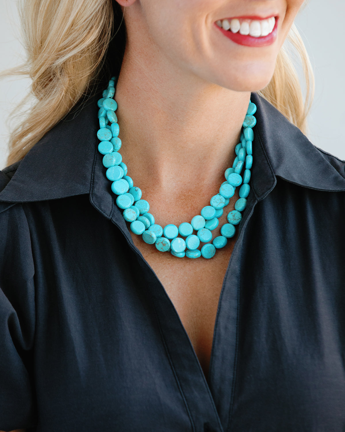 Long seven stone turquoise statement necklace - silver tone – Renee Piatt  Collection