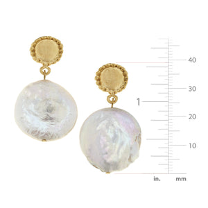 Large Coin Pearl Drop Earrings