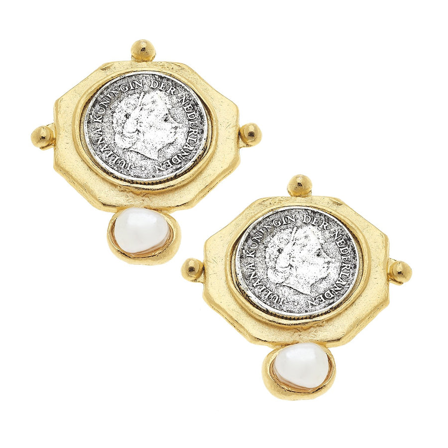 Dutch Coin and Pearl Studs