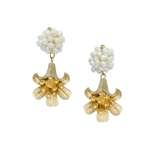 Pearl Cluster Drop Lily Earrings