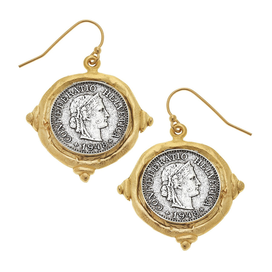 Mixed Metal French Franc Coin Earrings