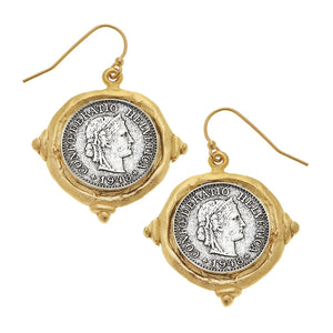 Mixed Metal French Franc Coin Earrings