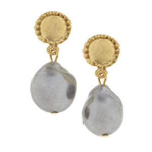 Grey Baroque Pearl Drop Earrings