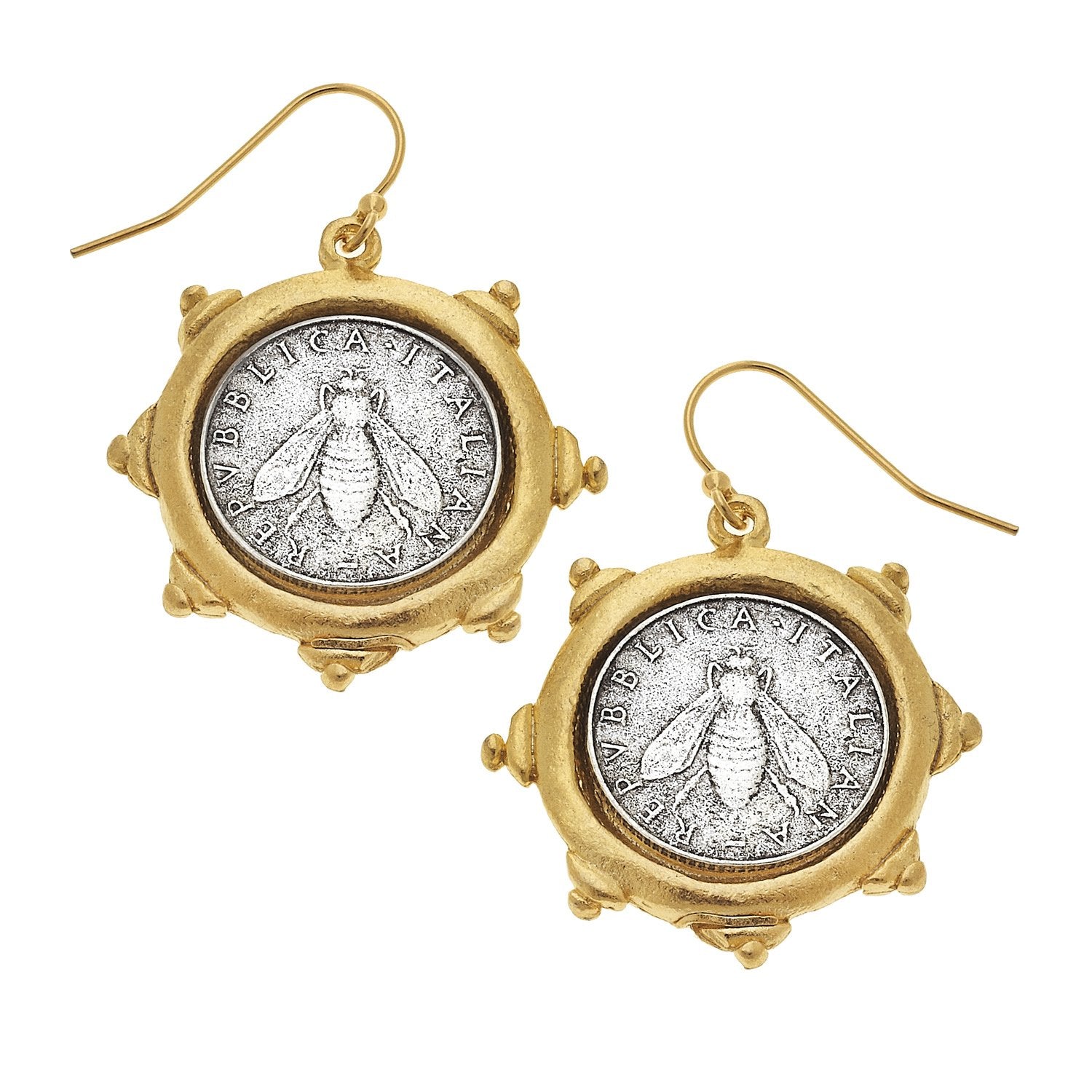 Susan Shaw Mixed Metal Bee Lira Dangle Earrings