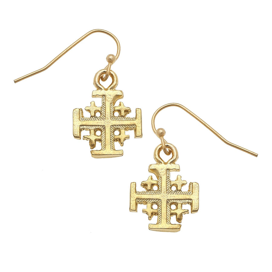 Jerusalem Cross Drop Earrings