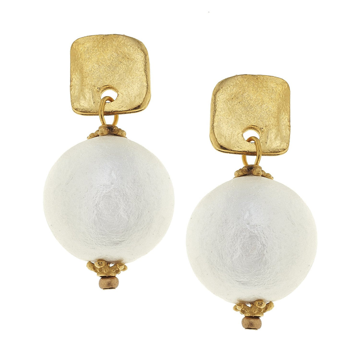 24K Gold Plated Simple Pearl Dangle Earrings, White Pearl Earrings, Pearl Wedding Earrings