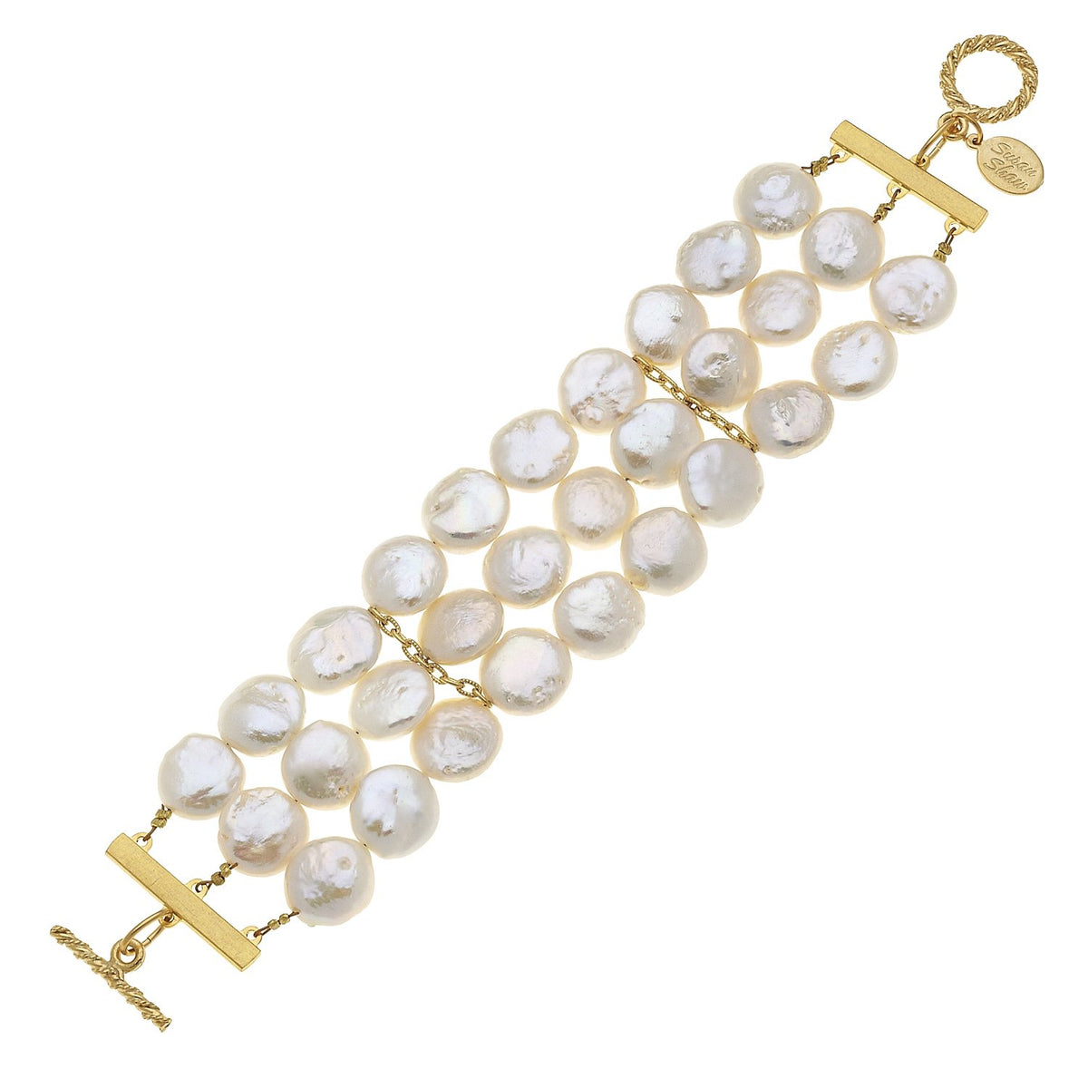 Gilt 3-row bracelet with color stones and pearls