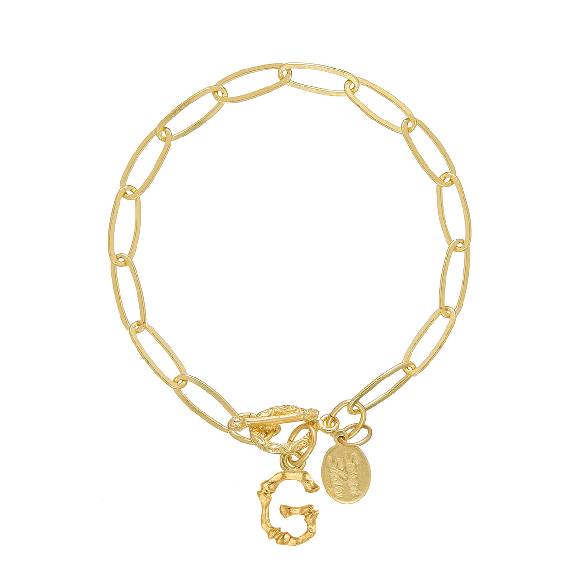 Gold Tone Monogram M Charm Double Toggle Bracelet