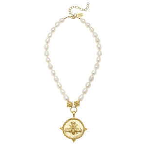 Large Bee Intaglio Pearl Necklace