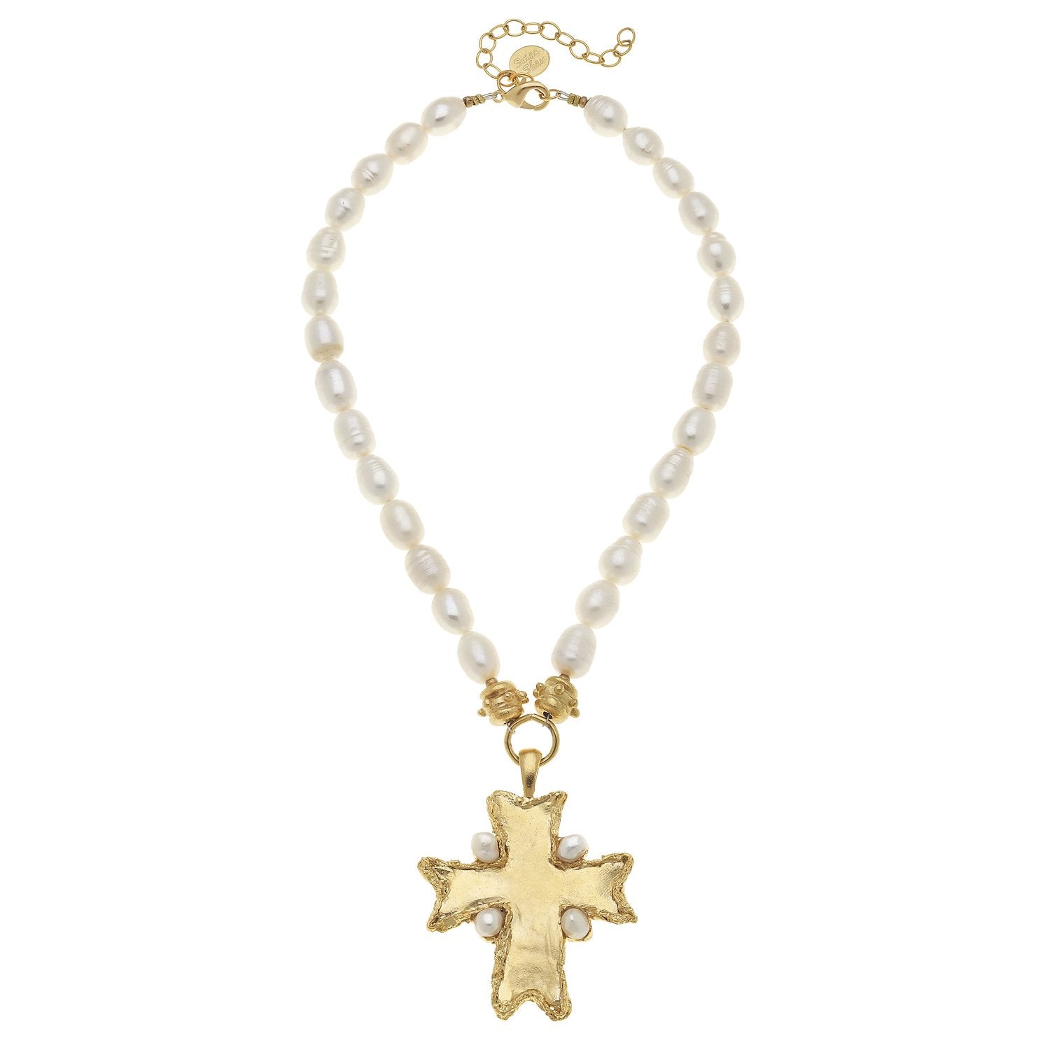 Susan Shaw Pearl Necklace Flare Cross Pearl Necklace