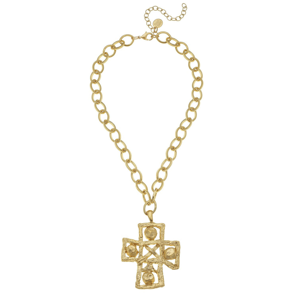 1 Inch Two-Tone 14KT Gold Plated Over Sterling Silver Budded Crucifix  Necklace