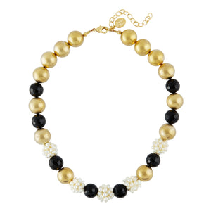 Onyx & Pearl Cluster Margaret Necklace