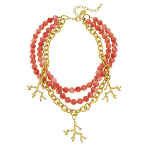 Gold Coral with Multi-Strand Pink Coral Necklace