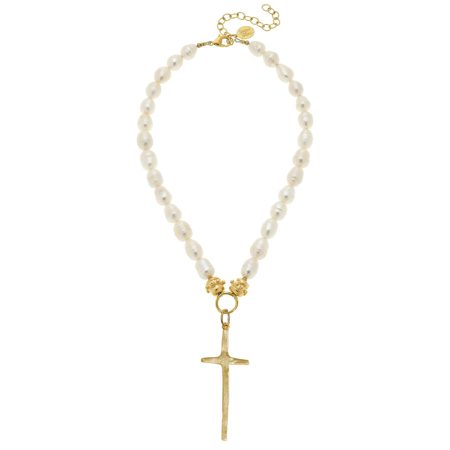 Tall Cross Pearl Necklace