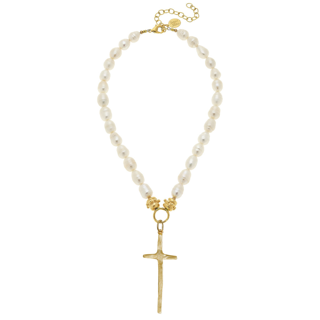 Tall Cross Pearl Necklace - Susan Shaw