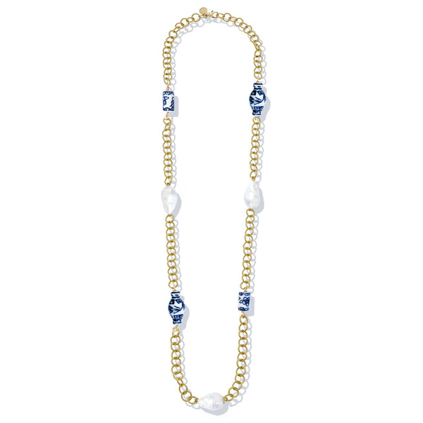 Blue & White Chain Wrap Necklace