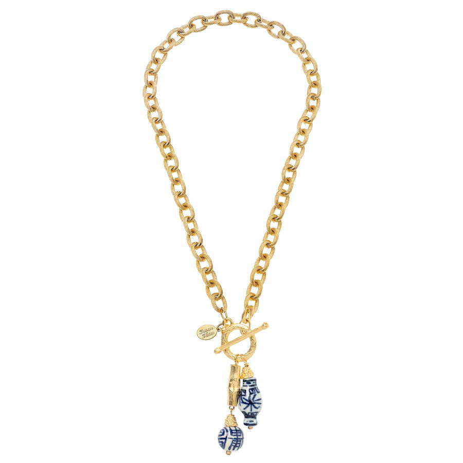 Blue & White Bamboo Toggle Necklace